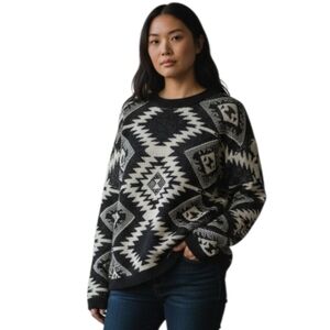 FOREVER 21 BLACK, GRAY, CREAM GEOMETRIC PRINT SWEATER SZ.L EUC